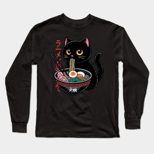 Black Cat Art With Ramen Long Sleeve T-Shirt